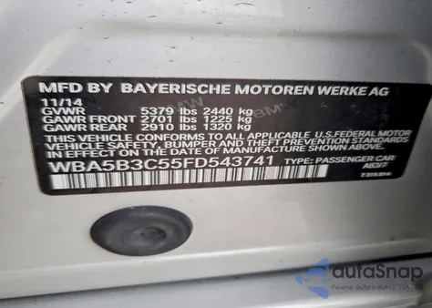 2015 BMW 535 Xi from USA, damaged, VIN WBA5B3C55FD543741